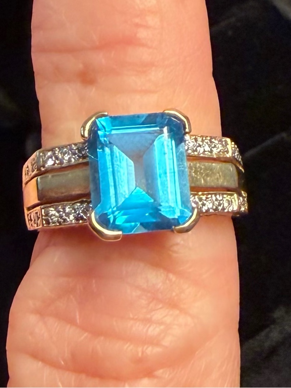 Genuine 14K Gold, Blue Topaz & Diamond Statement Ring